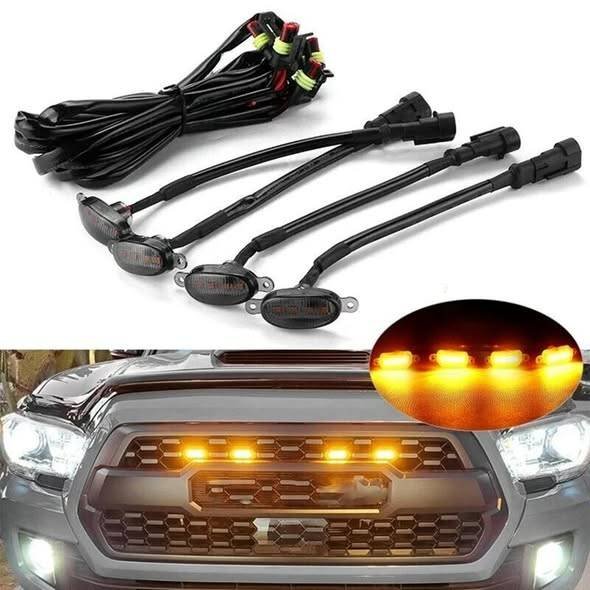 🚗 4PCS Car LED Front Grill Lights – Smoke Amber
